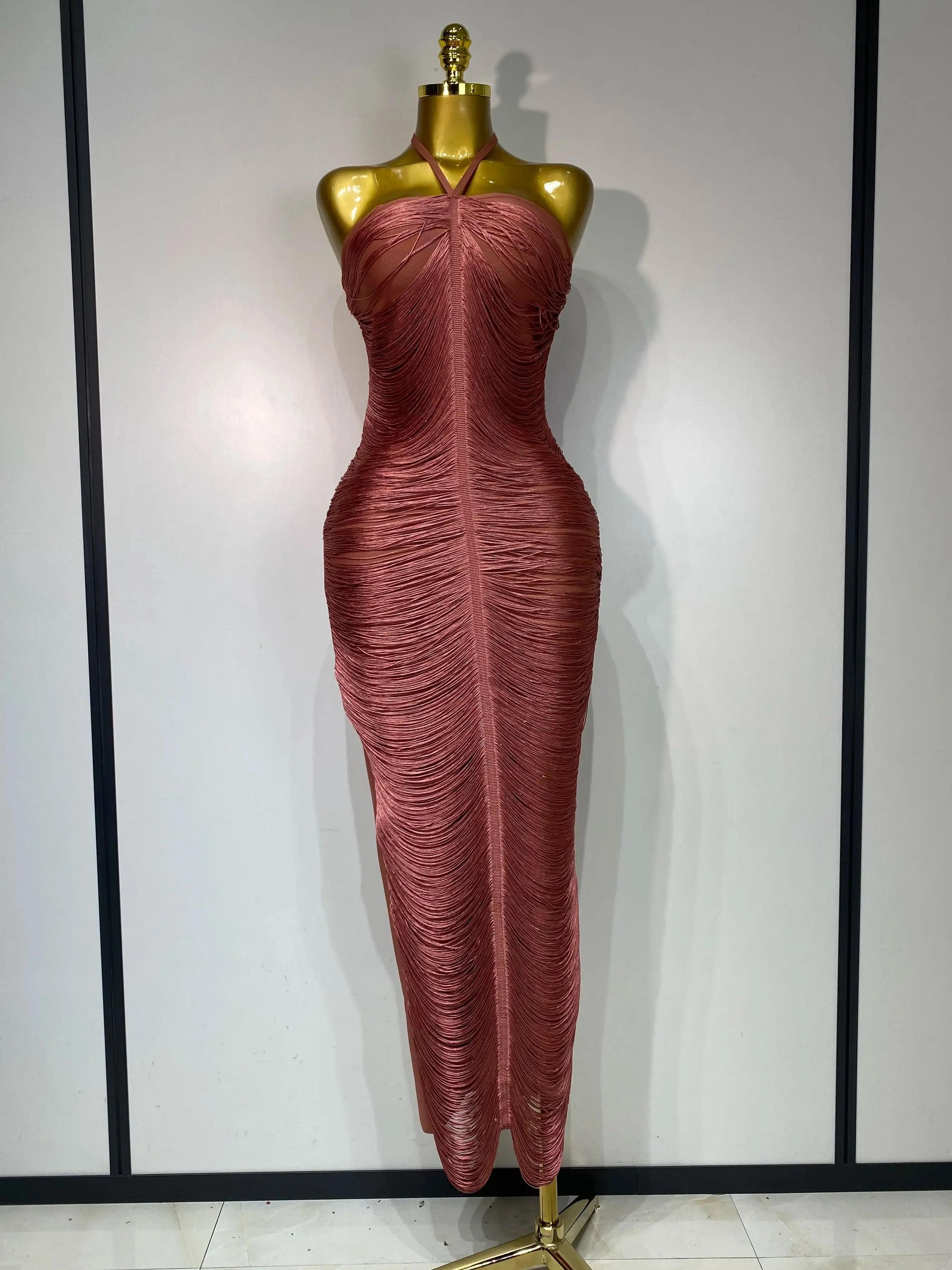 Vestido feminino sexy de celebridades, sem costas, com borlas, colado ao corpo, elegante, festa noturna de celebridades, vestido de aniversário de luxo, 2025