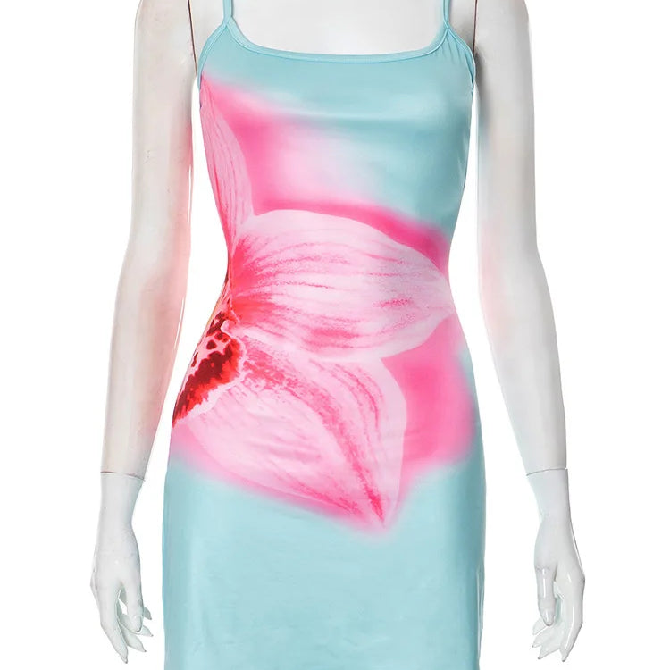 Spaghetti Strap Floral Print Sexy Mini Dress For Women Robe Fashion Elegant Sleeveless Backless Summer Beach Dress