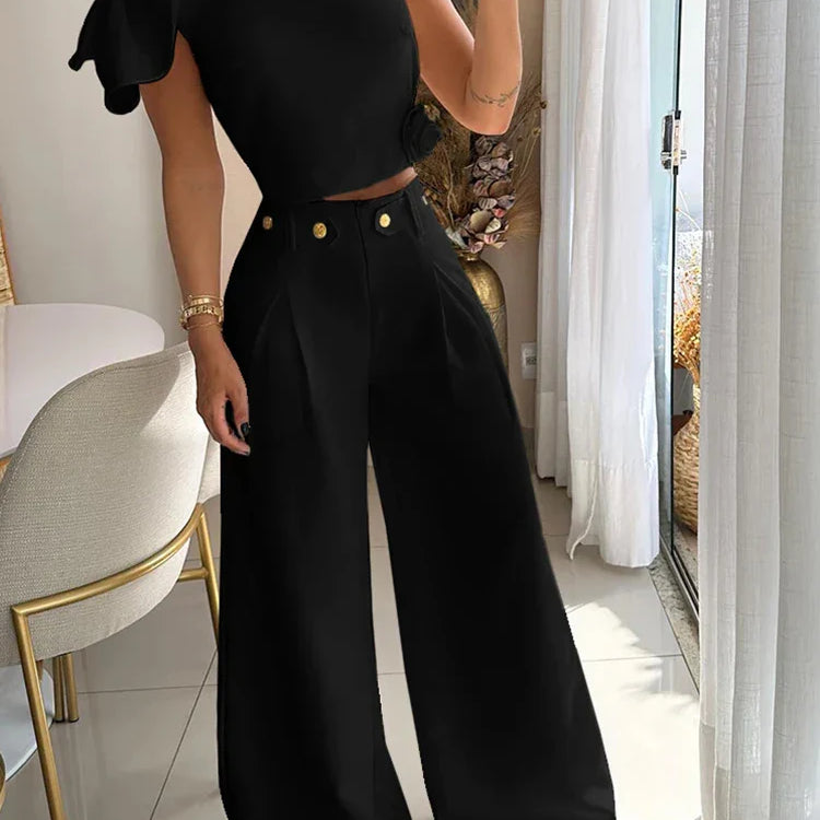Drauuing 2 Pieces Sets Women Sleeveless Tee And Wide Leg Pant Outfits Casual Summer 2 Pieces Pant Sets Casual Suits Women black