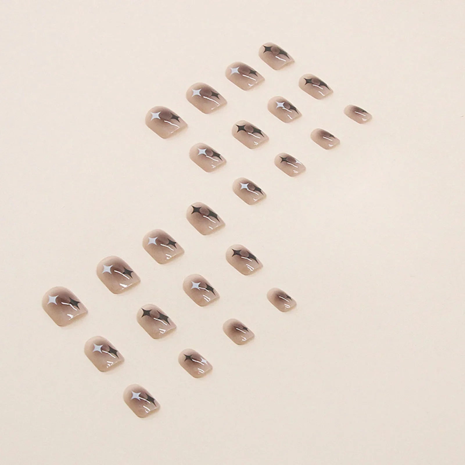 Y2K Girls Charm Manicure 24Pcs Short Square Press On Nails Star Printed Nude Color Wearable False Nails Extension faux ongles