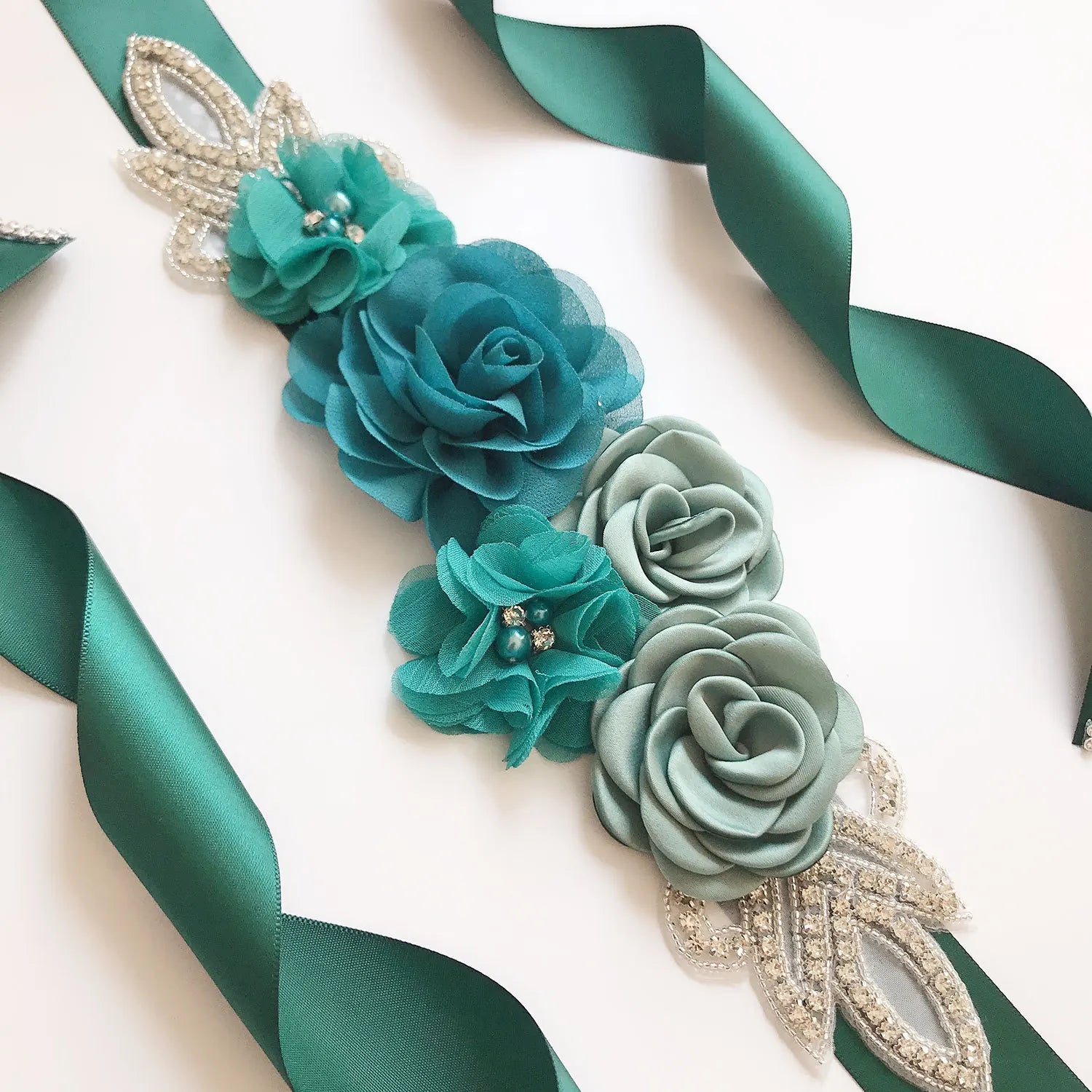 Wedding Accessories Bridal Belts Satin Flower Sash Woman Girl Belts Flower Bead Belts Floral Belt Wedding Rhinestone Flower Belt