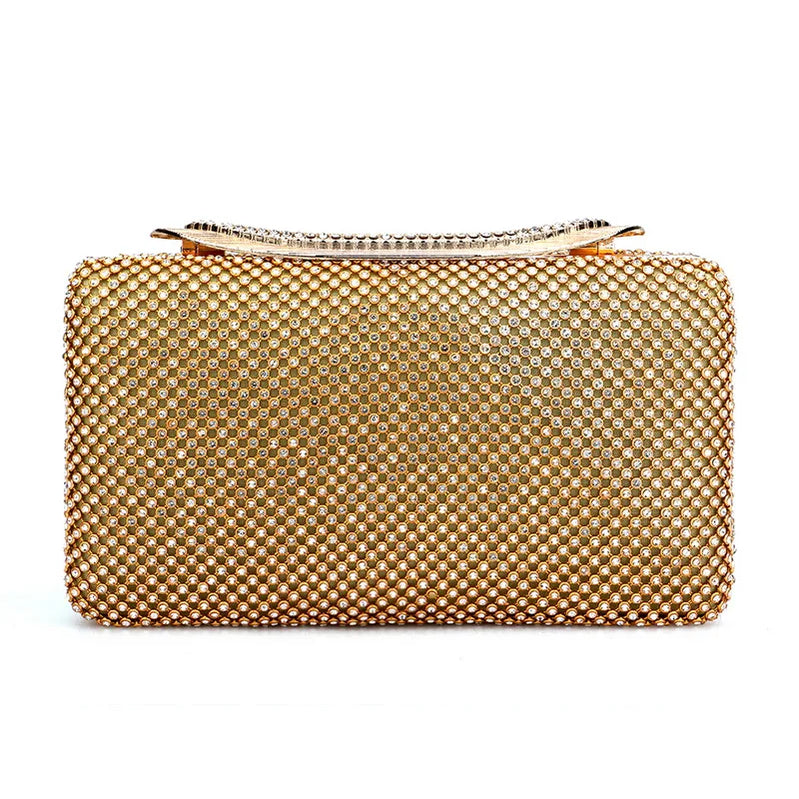 Rhinestones Women Bags Hollow Out Style Fashion Evening Bags Chain Shoulder Handbags Party Wedding Day Clutch Purse YM3212gold