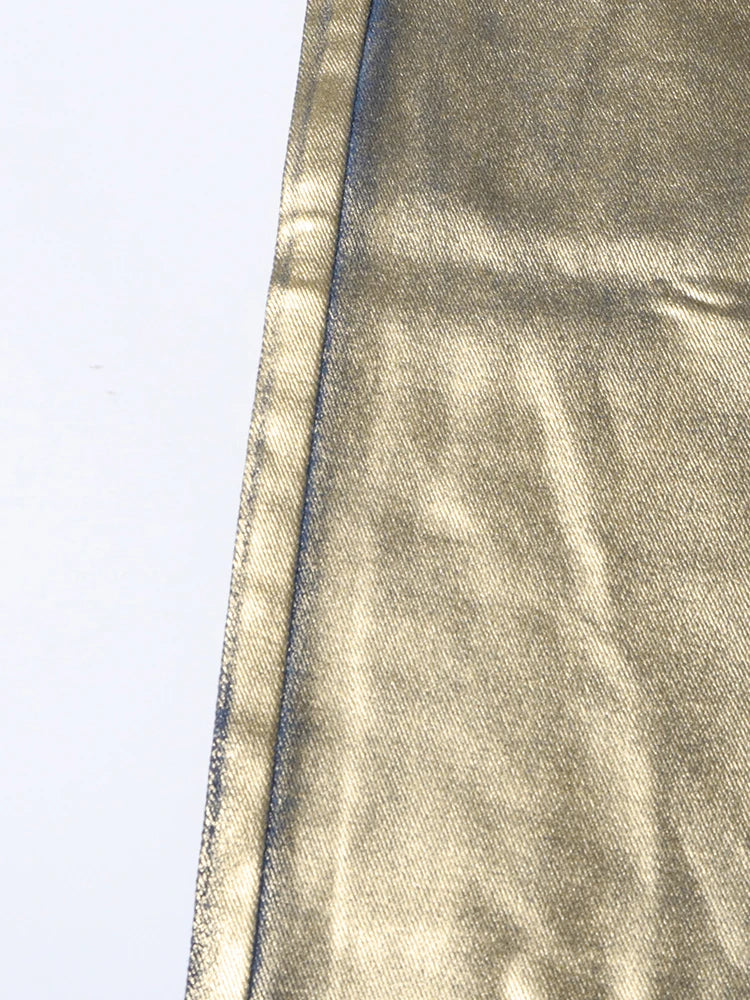 Colorblock Casual Loose Pants For Women High Waist Spliced Button Streetwear Straight Leg Pant Female Fashion