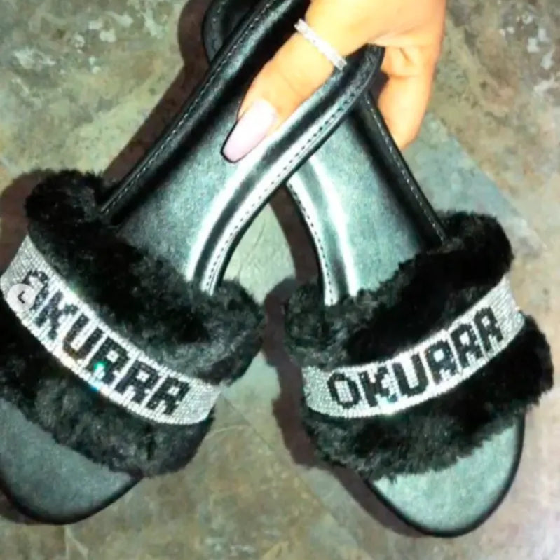 Sandals Female Europe Flat Fur Slides Shinny Diamond Slippers Wild Fashion Home Soft Flip-flops Shoes for Women Slide