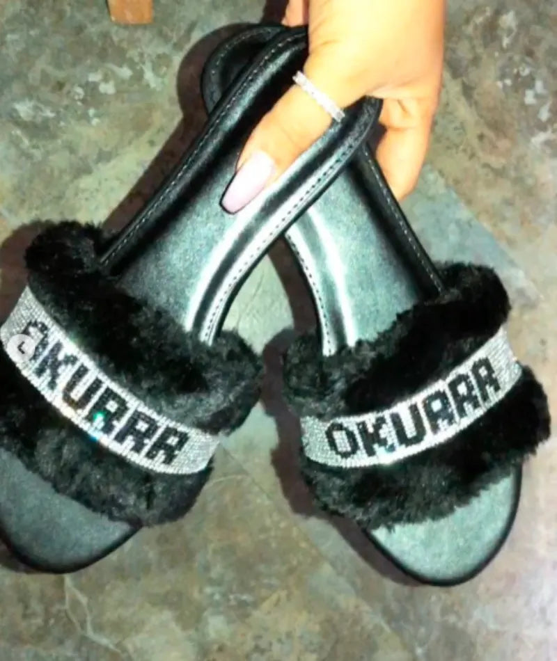 Sandals Female Europe Flat Fur Slides Shinny Diamond Slippers Wild Fashion Home Soft Flip-flops Shoes for Women Slide