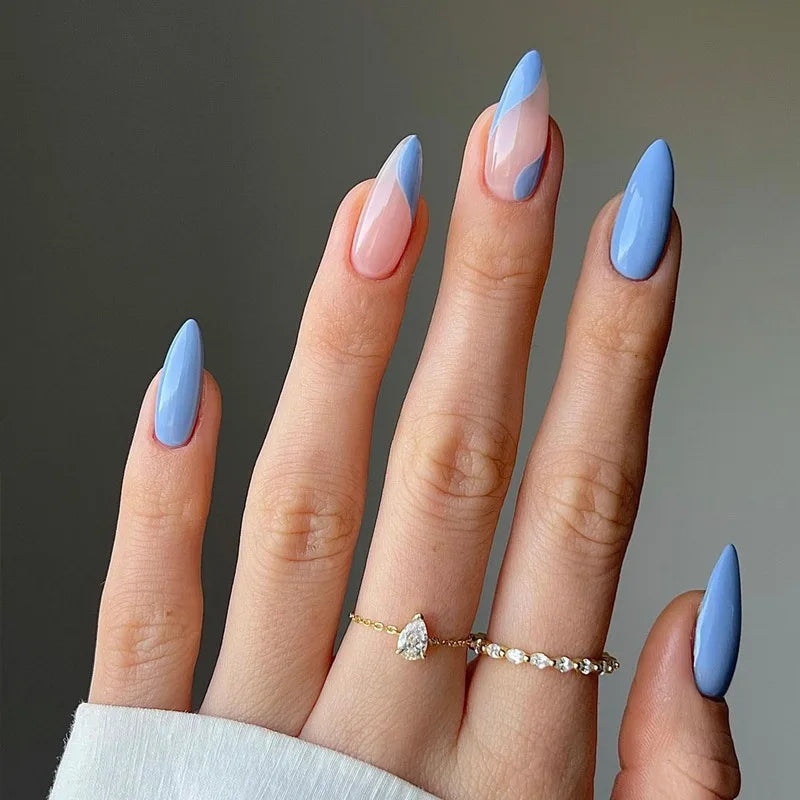 24Pcs Solid Nude Color Fake Nails with Jelly Glue Short Almond Press on False Nails Wearable Oval Finished Full Cover Nail Tips