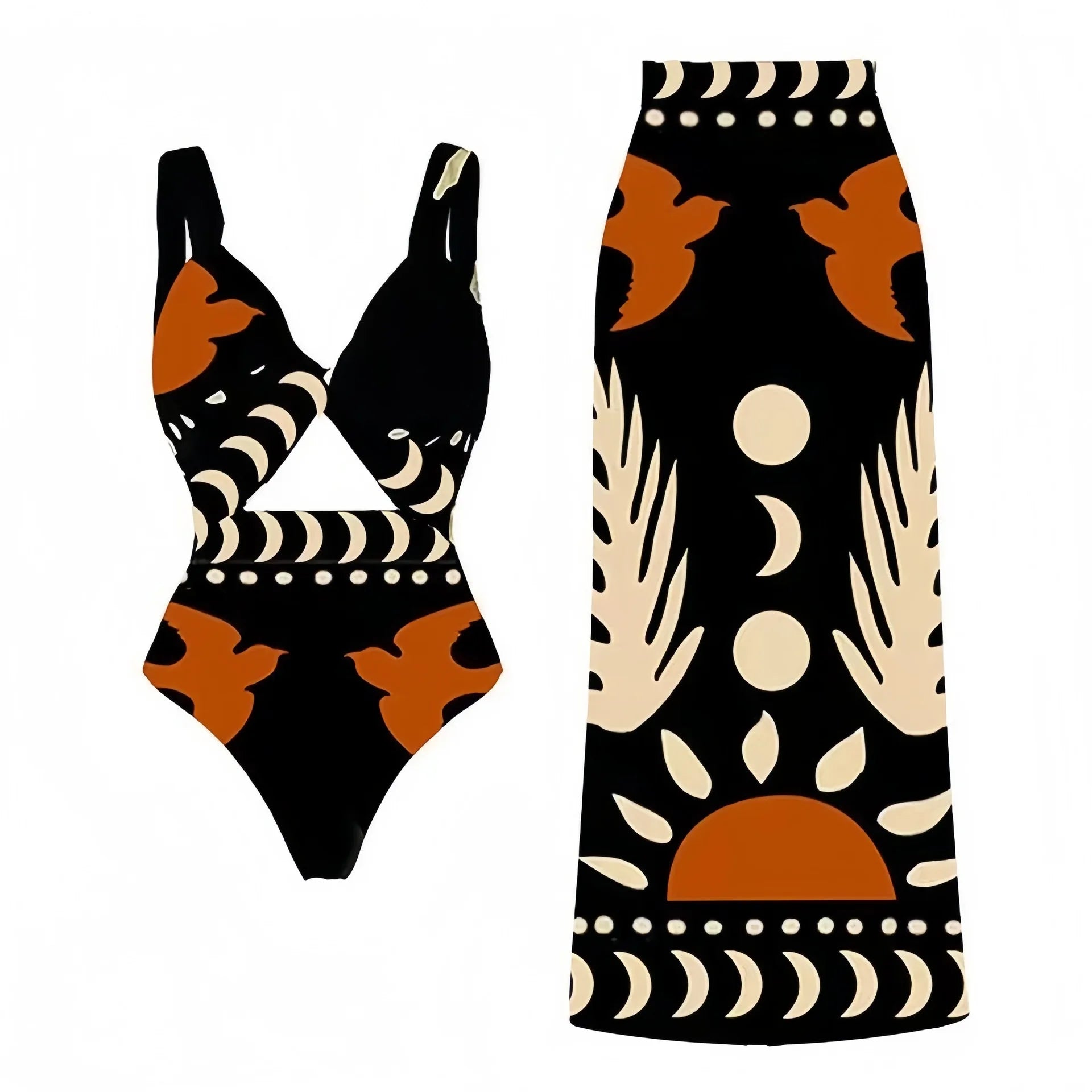 Europe and the United States new swimsuit retro printed mesh pants bikini conservative women's swimsuit