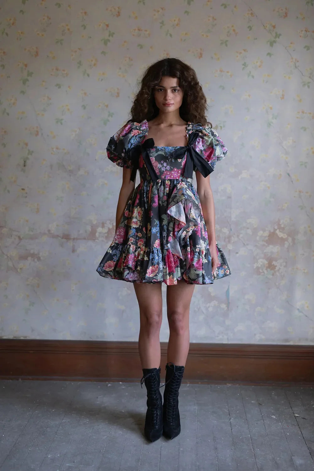 Women Short Sleeve Square Collar Ball Gown Mini Dress Print Color Celebrate Girls's Vacation Celebrate Birthday Outfit
