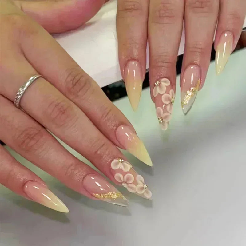 24 peças unhas postiças com cola amêndoa preto vermelho gradiente design destacável strass acrílico unha postiça longa stiletto unhas de pressão
