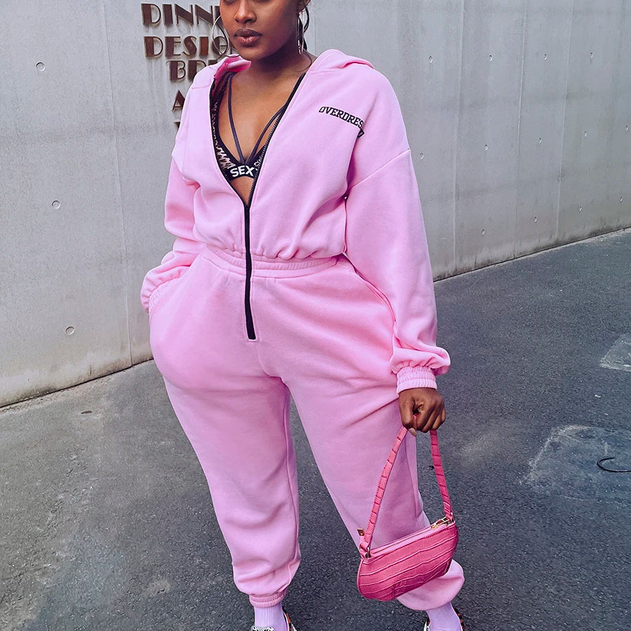 Loose Sweat Jumpsuit Winter Autumn Long-sleeve Loose Romper Female Vintage Pocket Sweatpants Overall Thick Warm Jumpsuit