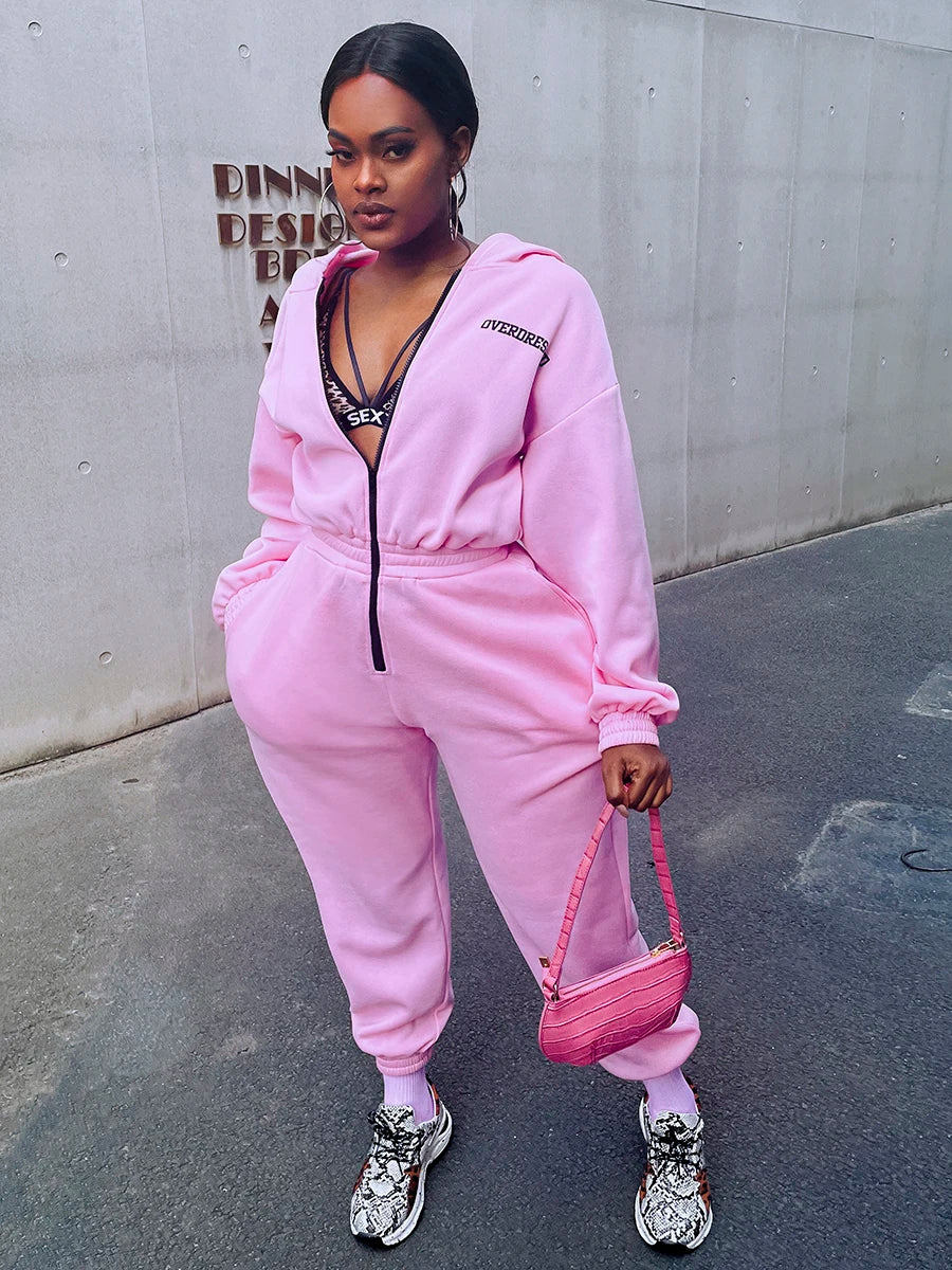 Loose Sweat Jumpsuit Winter Autumn Long-sleeve Loose Romper Female Vintage Pocket Sweatpants Overall Thick Warm Jumpsuit