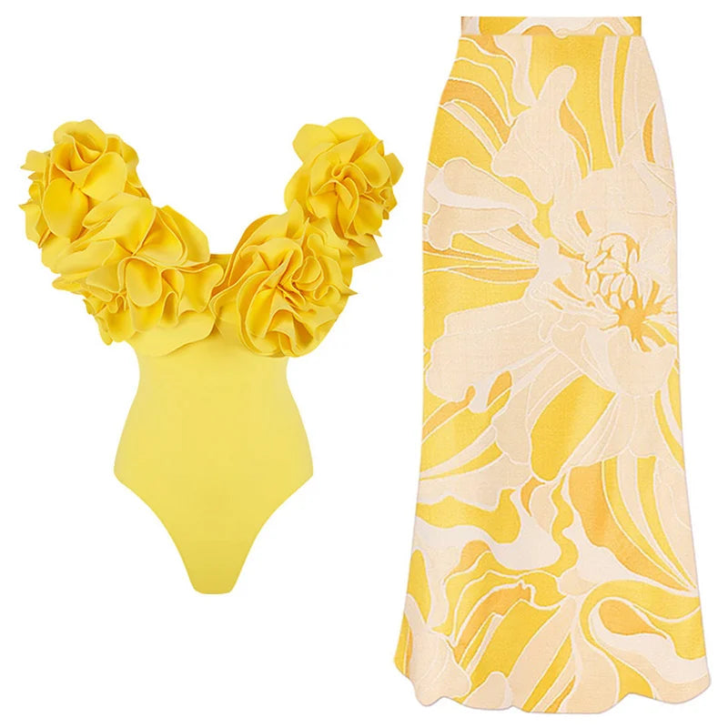 New Retro Off Shoulder Ruffle Printed Bikini Set Swimsuit Women Swimwear Beachwear Bikinis Bathing Suit Beach Vacation Outf Set 8