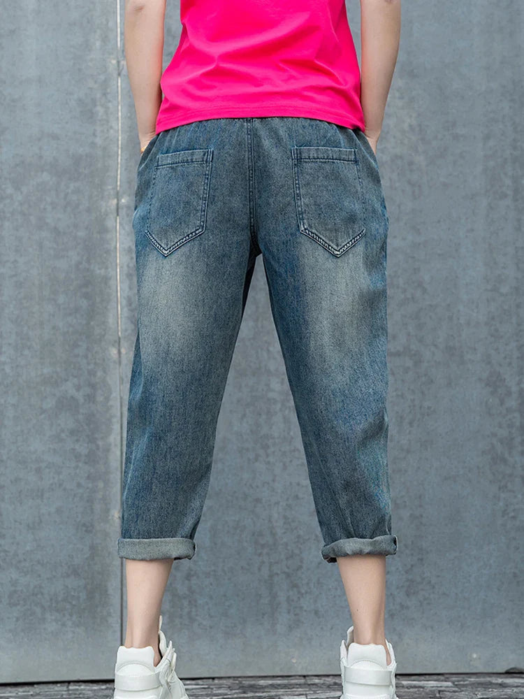 Max LuLu Spring Korean Loose Denim Pants Ladies Printed Classic Casual Elastic Jeans Womens Harajuku Vintage Harem Trousers