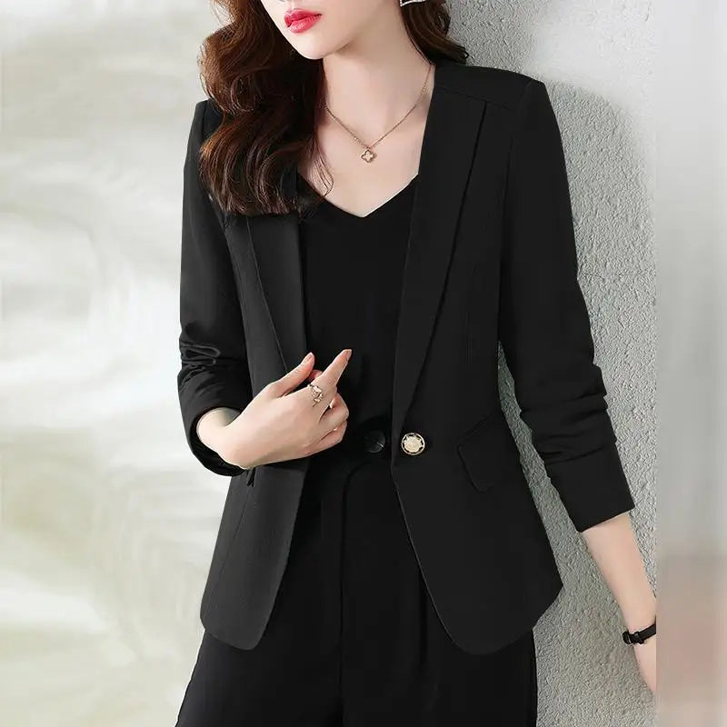 Women Fashion Solid Blazer Outwear Autumn Long Sleeve Shirt Casual OL Work Blouse Female Buttons Tops Elegant Lady Suits black