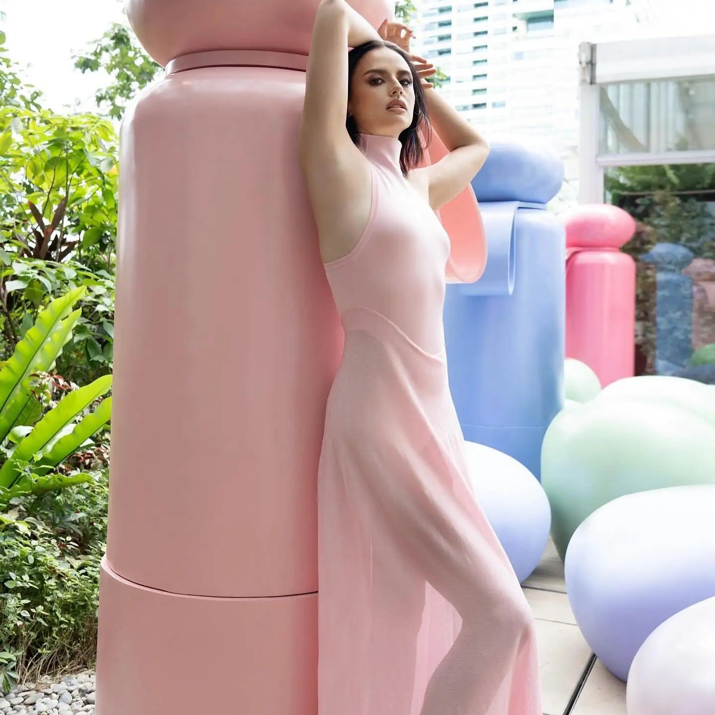 Pink Color Women Celebrity High Street Backless Satin Long Dress Fashion Birthday Party Celebrate Evening Dress Vestido