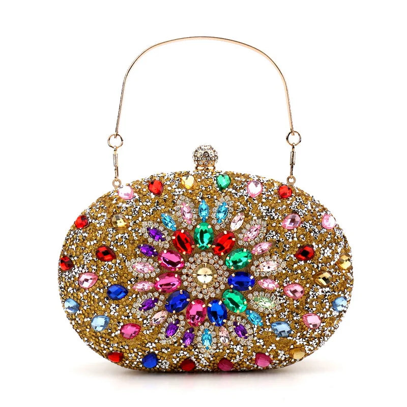 Diamonds Purple Color Women Evening Bags Flower Rhinestones Egg Design Fashion Female Clutch Handbags YM3108goldcolor