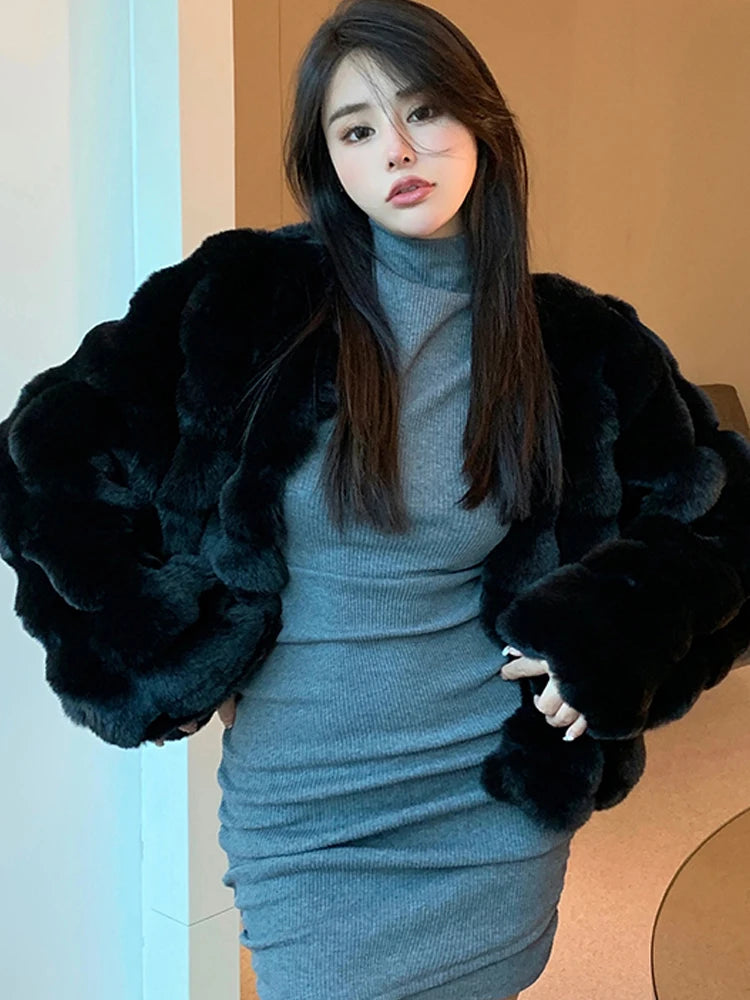 Fashion Imitation Rabbit 'S Hair Coat Women Winter Warm Luxury Fur Jacket Plus Size Outwear Female Vest Coats Beige