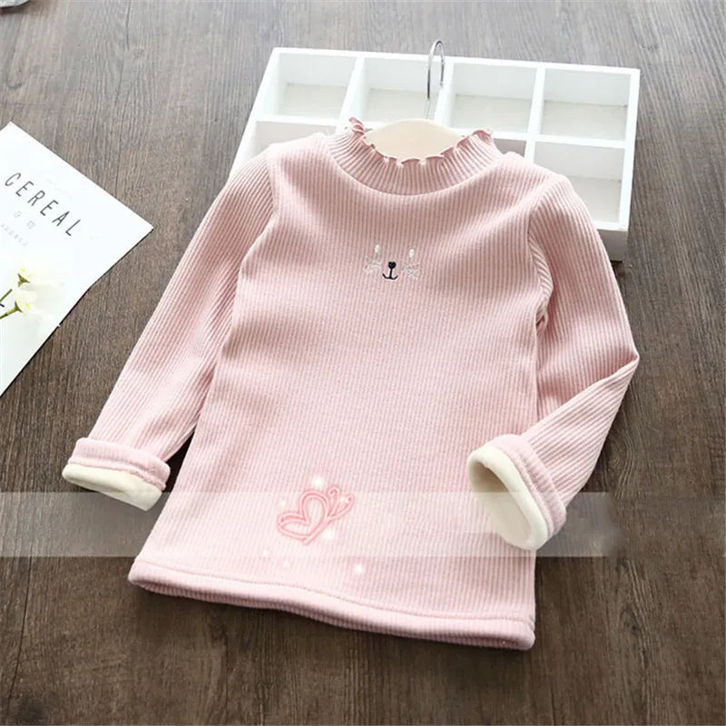 Fashion Girls Sweaters 2024 Winter Children Clothes Cartoon Kids Tops Warm Velvet Thick Kids Sweater Girls Outwear Sweater Pink