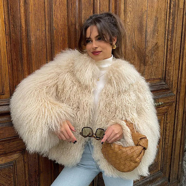 Winter New Fashion Solid Fluffy Fur Coat Women High Street Luxury Lapel Collar Faux Fur Jacket Female Casual Overcoats Khaki A