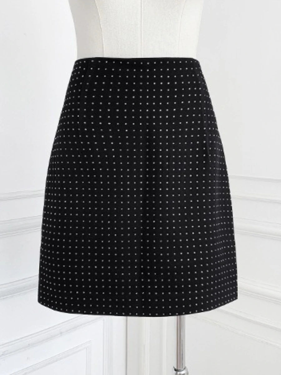 TWOTWINSTYLE Slimming Spliced Hot Fix Two Piece Sets for Women Lapel Long Sleeves Patchwork Single Breasted Top Skirt Set Female