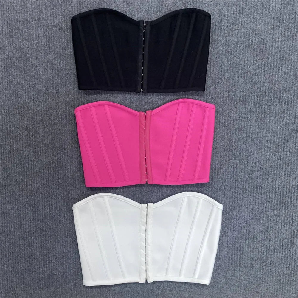 Summer Women Sexy Strapless Bodycon Short Bandage Tops Laced Up Club Night Party Wear High