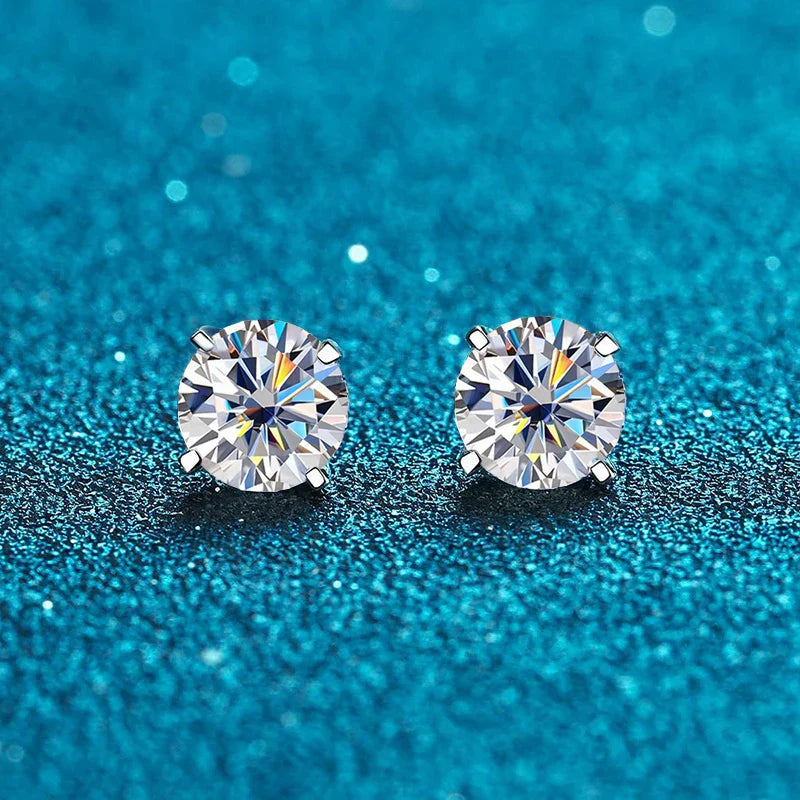 JOIAS HOME Silver 925 Moissanite Three Claw Jewel Earrings For Women, Fashionable And Elegant Commemorative Gift Birthday Gift