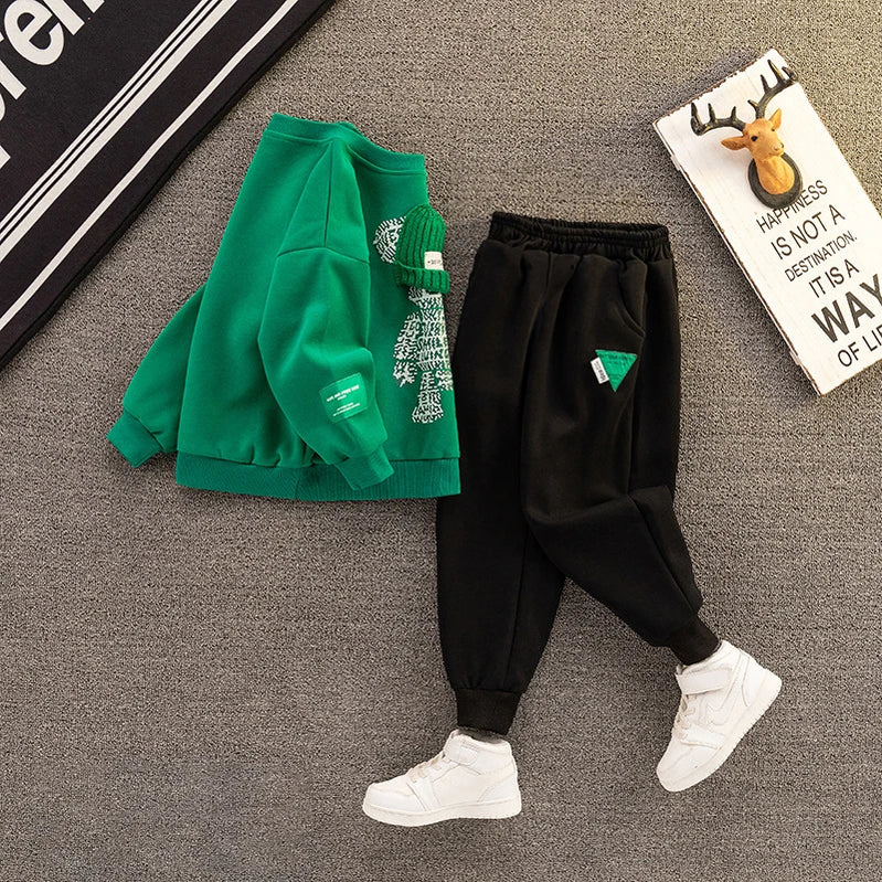 Boys And Girls Clothing Set Children Hooded Outerwear Tops Pants 2Pcs Outfits Kids Teenage Costume Suit Spring Autumn Trend