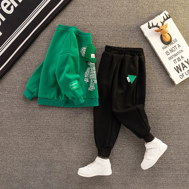 Boys And Girls Clothing Set Children Hooded Outerwear Tops Pants 2Pcs Outfits Kids Teenage Costume Suit Spring Autumn Trend