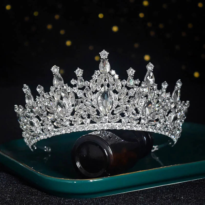 Korean Elegant Silver Color Crystal Tiara Crown For Women Girls Wedding Luxury New Bridal Queen Hair Dress Accessories