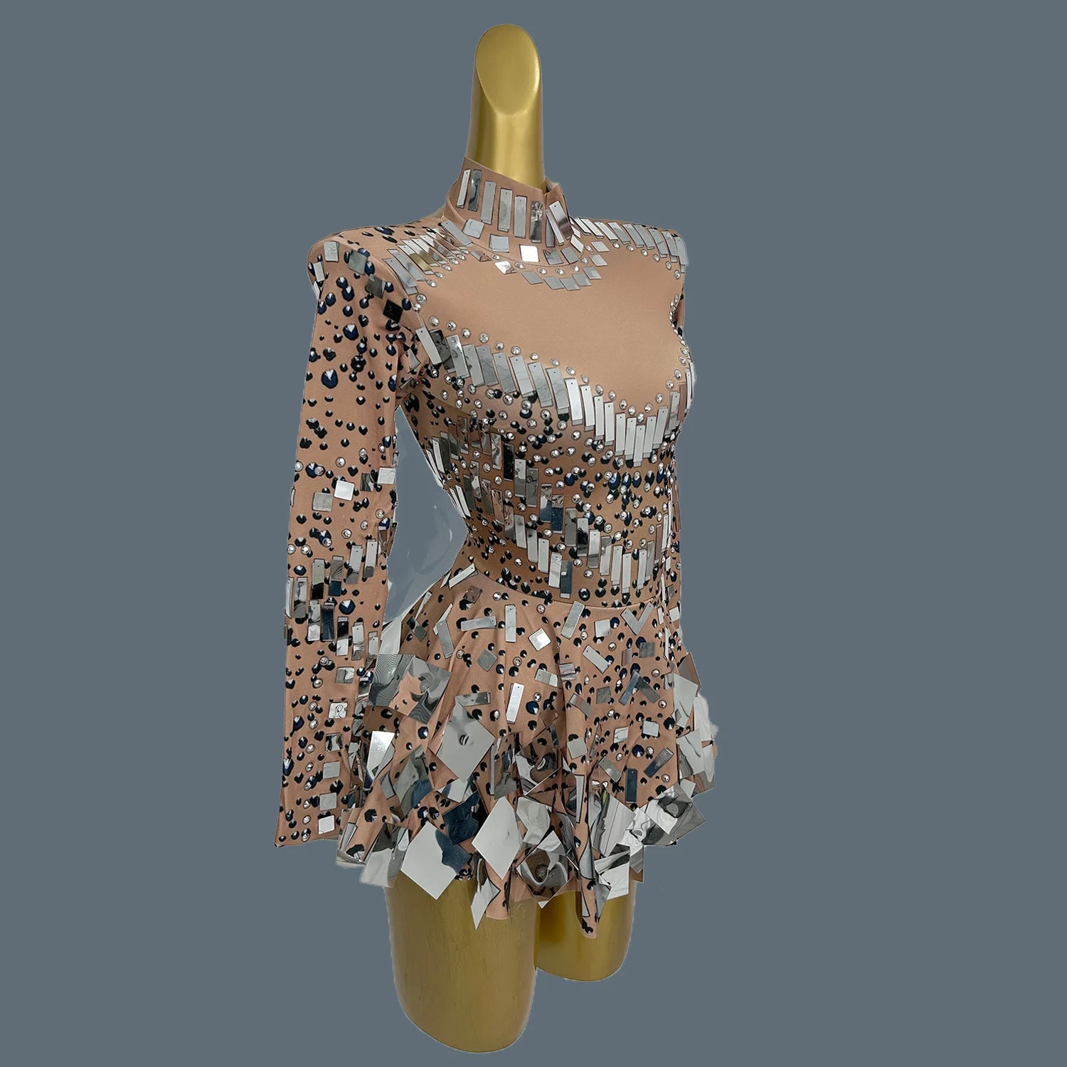 Fancy Sequins Pleated Mini Dress for Hot Girls Bar Nightclub Stage Show Outfit Dance Performance Wear Dance Troupe Outfit Xieshi