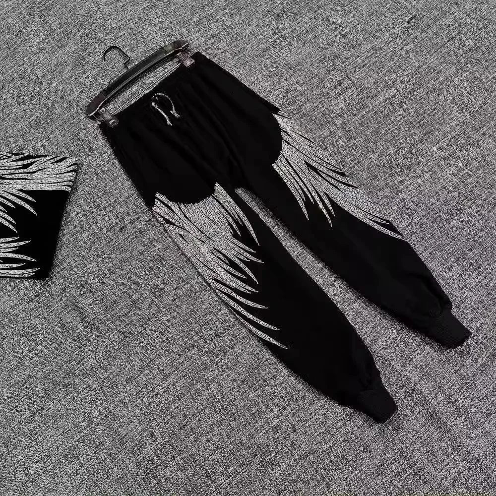 Oversized high-waisted nine-inch Harem pants summer new men's and women's tight-fitting heavy Rhinestone women's sportswear set