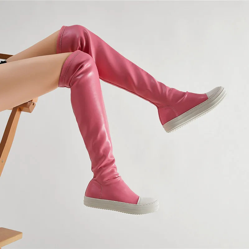 Shoes Winter Casual Women Boots Black Over the Knee Boots Sexy Female Autumn Winter lady Thigh High Boots pink 50cm