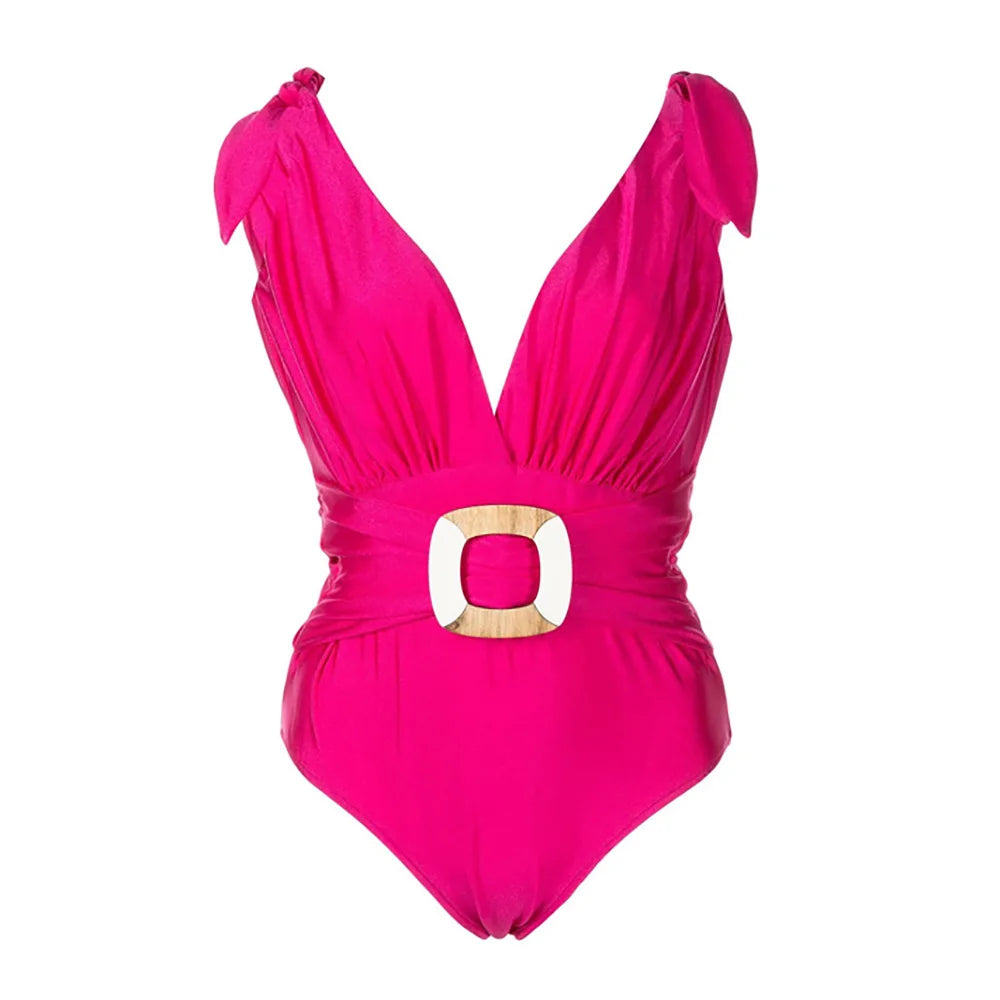 Swimwear Women 2024 Sexy One Piece Swimsuits Deep-v Beachwear Ruffled Plus Size Bathing Suit Luxury Designer Micro Bikinis Set