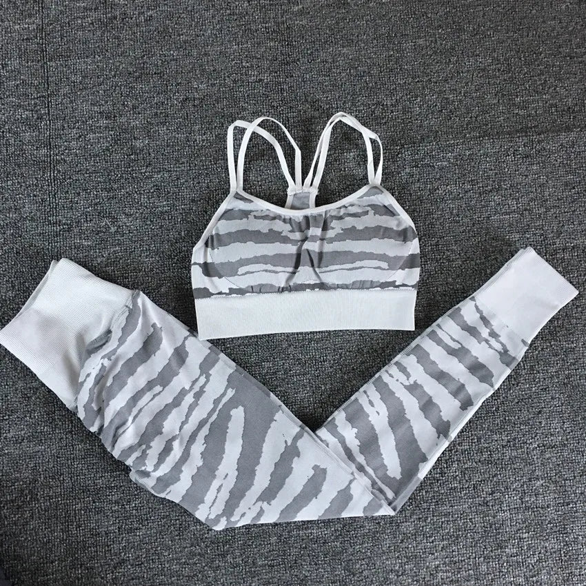 Pad Seamless Ensemble Women Sport Bra Yoga Set Workout Gym Legging Running High Waist Scrunch Pant Fitness Active Suits white set