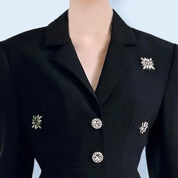 TWOTWINSTYLE Colorblock Patchwork Diamonds Elegant Dresses For Women V Neck Long Sleeve High Waist Spliced Organza Dress Female