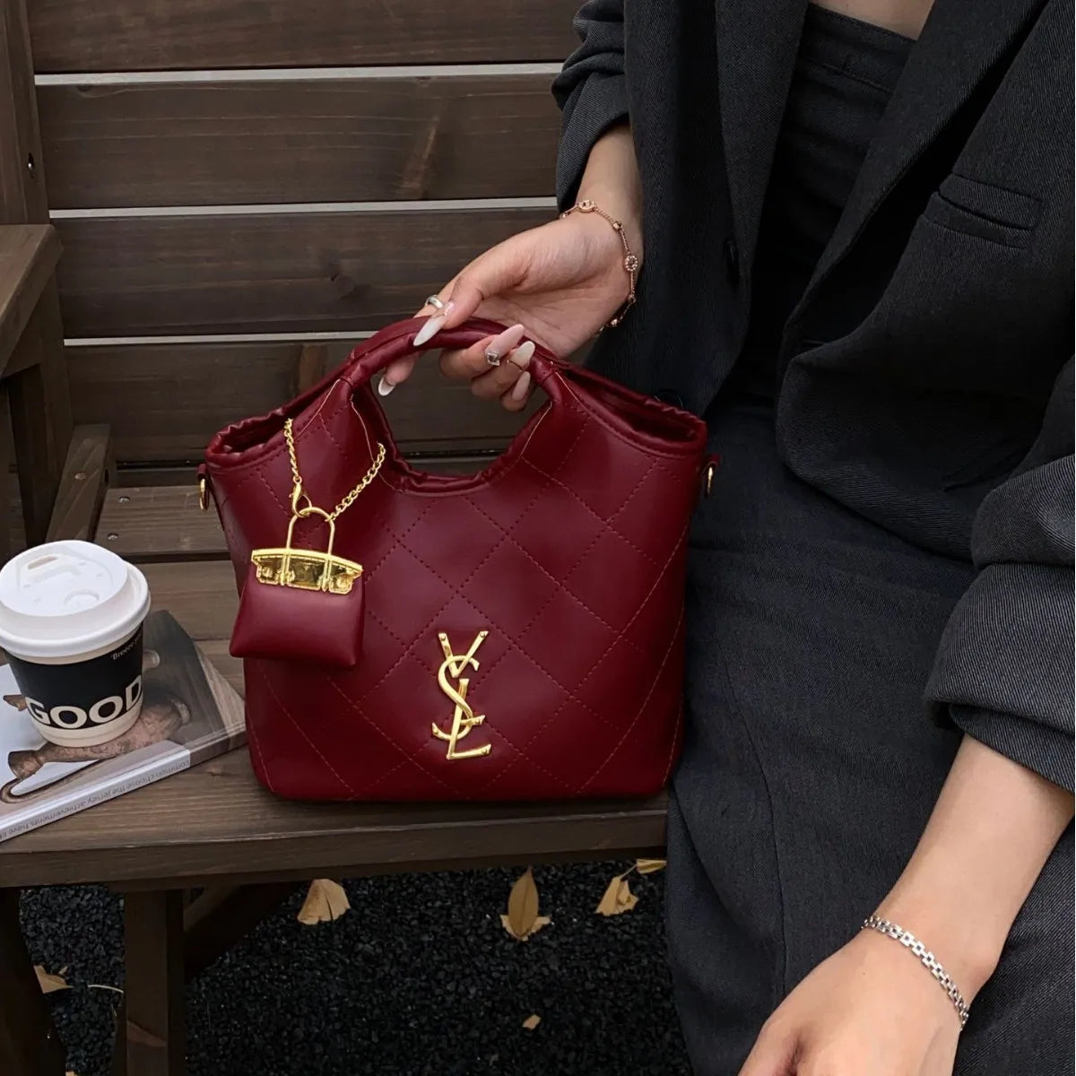 Luxury Chain Strap Bag with Detachable Charm, Designer Inspired Shoulder & Crossbody Purse for Women, Trendy Versatile Handbag