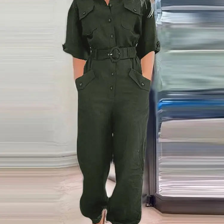 ZANZEA Summer Fashion Work Jumpsuits Woman Lapel Neck Cargo Playsuits Female Elegant OL Party Rompers Loose Pant Oversized 2024