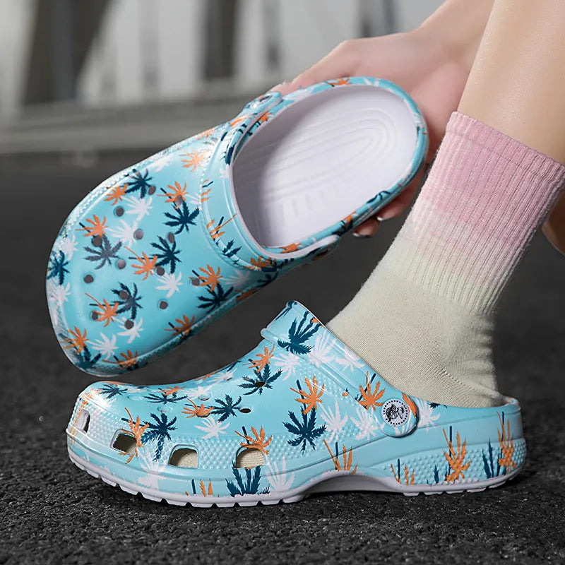 Women's Colorful Printed Garden Hole Shoes Blue