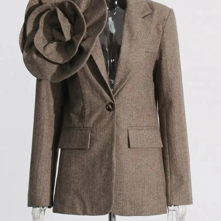 TWOTWINSTYLE Patchwork Appliques Blazer For Women Notched Collar Long Sleeve Spliced Button Detachable Blazers Female Fashion COFFEE