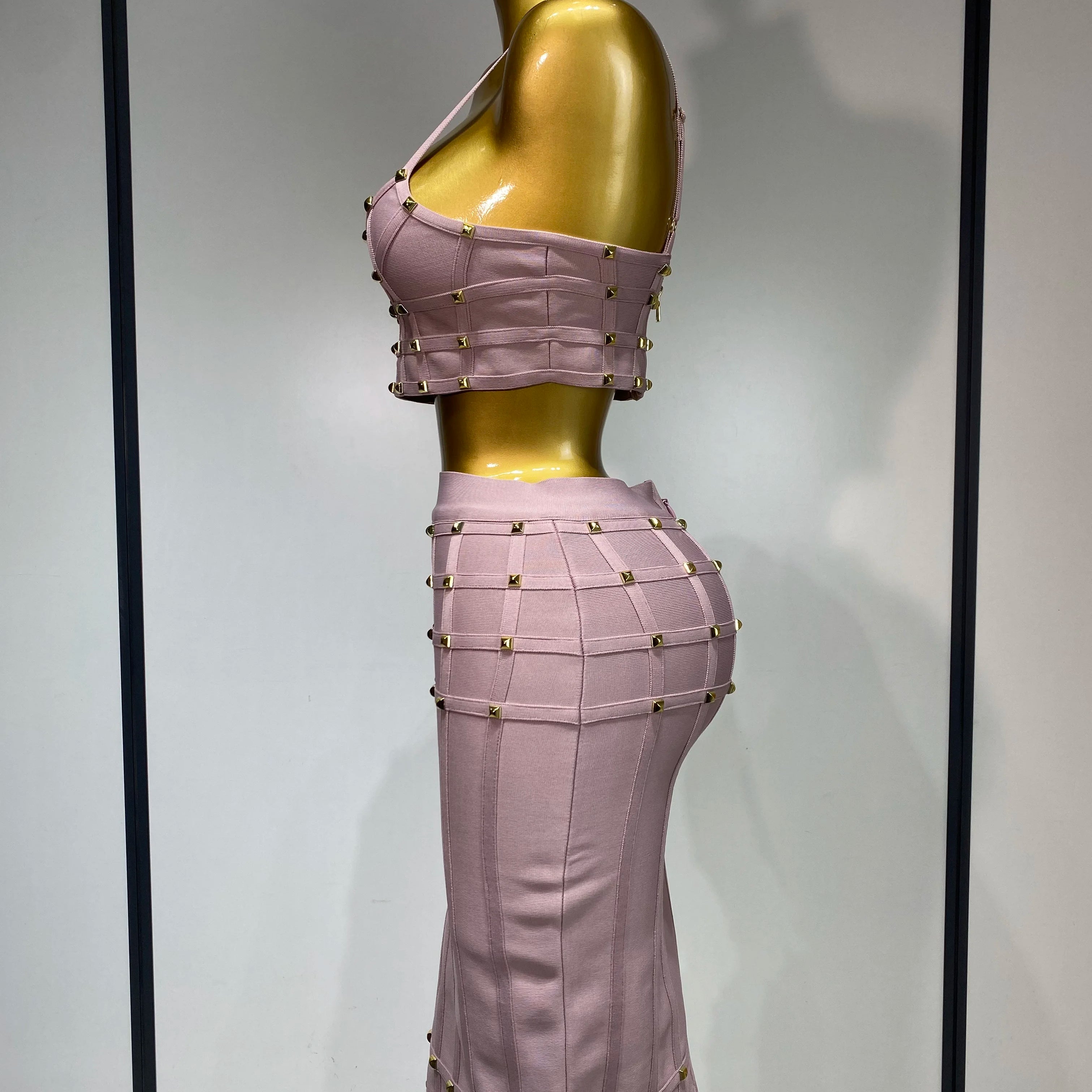 High Quality Women Sexy Luxury Birthday BandageTwo Piece Set Evening Party Prom Gown Celebirty High Street Club Party Outfit