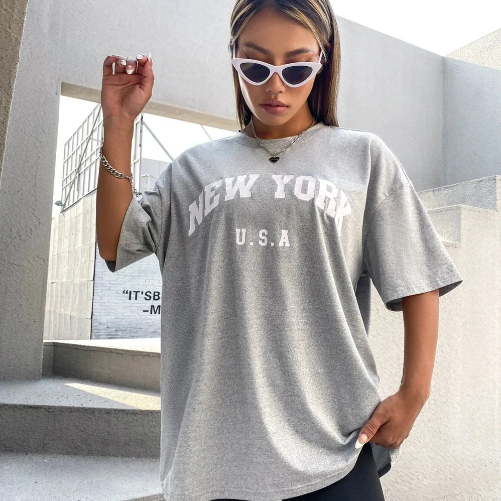 U.S.A New York USA City Street Printed Women T Shirts Breathable Summer T-Shirt Fashion Tees Clothing O-Neck Short Sleeve