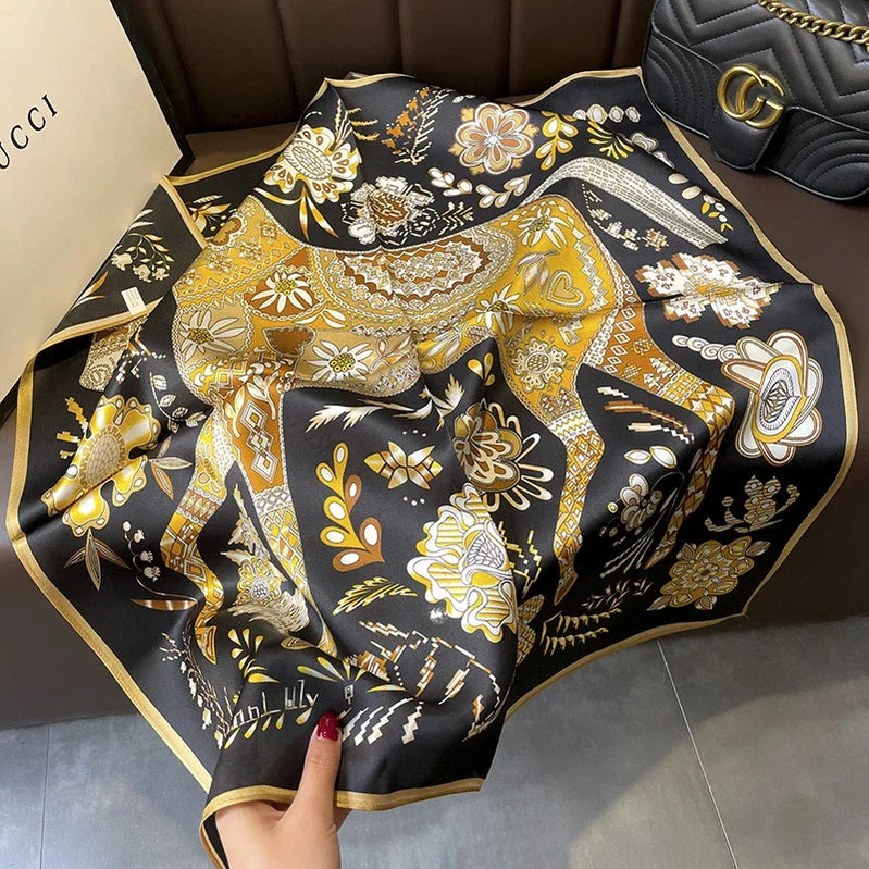 Square 100% Real Silk Scarf Women Bufanda Shawls Wraps for Lady Neckerchief Natural Foulard Femme Bandana Scarves Pashmina 2023 18135 68x68cm