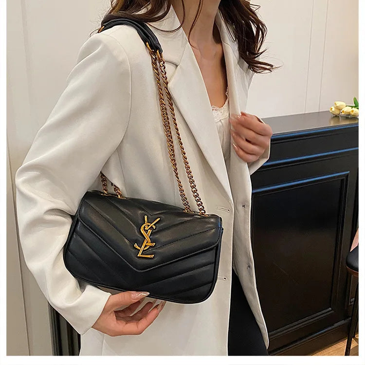 Women Diamond Quilted Chain Bag with Embroidery Luxury Textured Shoulder Crossbody Purse Elegant Vintage Style Versatile Day Bag