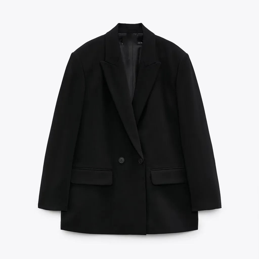 Spring/Summer Commuting Loose Leisure Fashion Suit Lapel Loose Double Breasted Blazer black