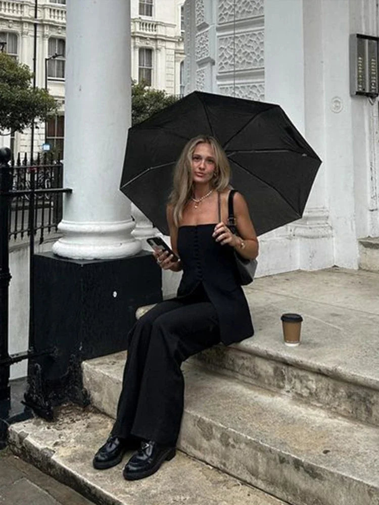 Women Strapless Split Tube Tops Sexy Corset Slim Backless Sleeveless Off Shoulder Single Breasted Vest Female Lady Top