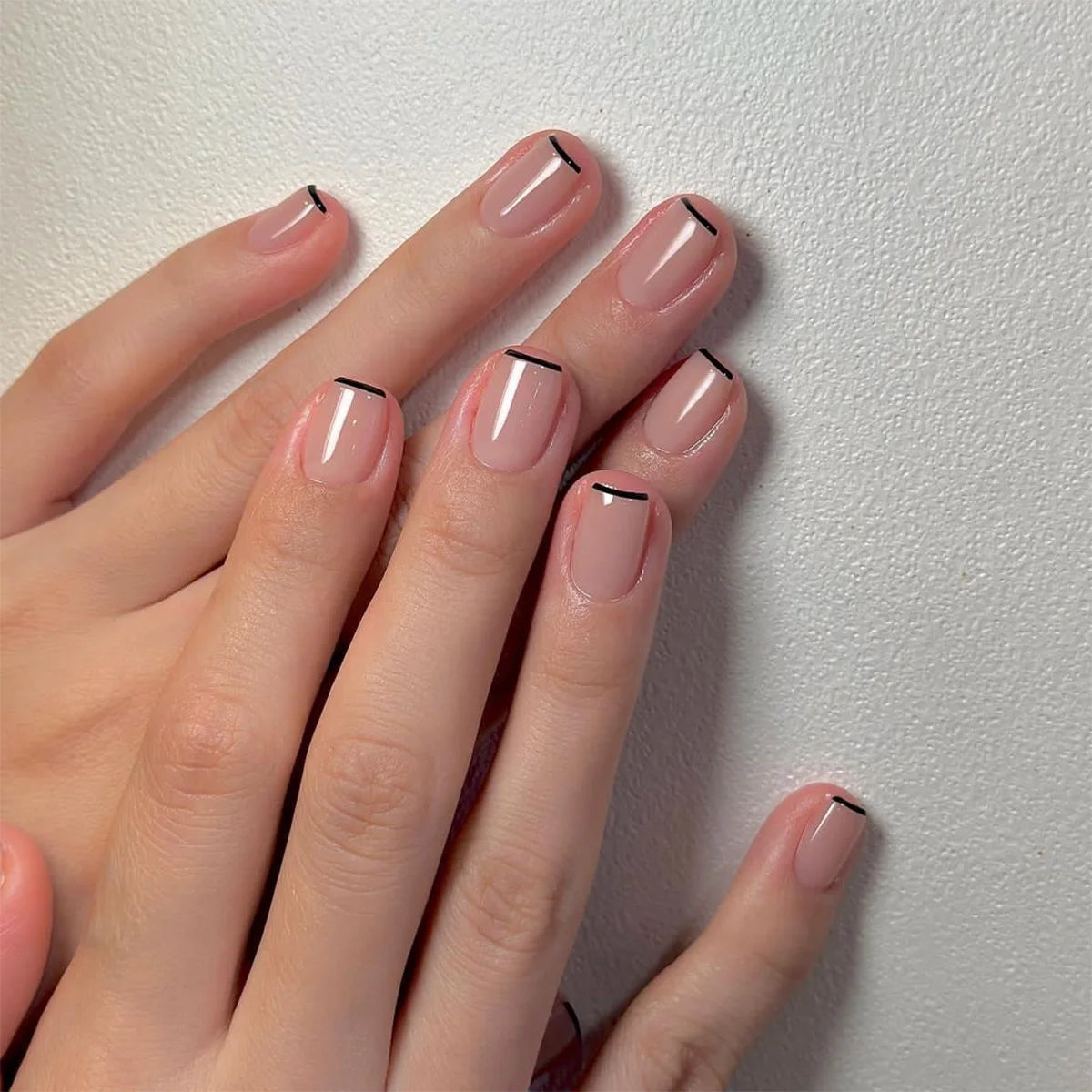 24pcs/set short fake nails for women girls french nude square white tips with rhinestones glitters Y2K  press on false nail art