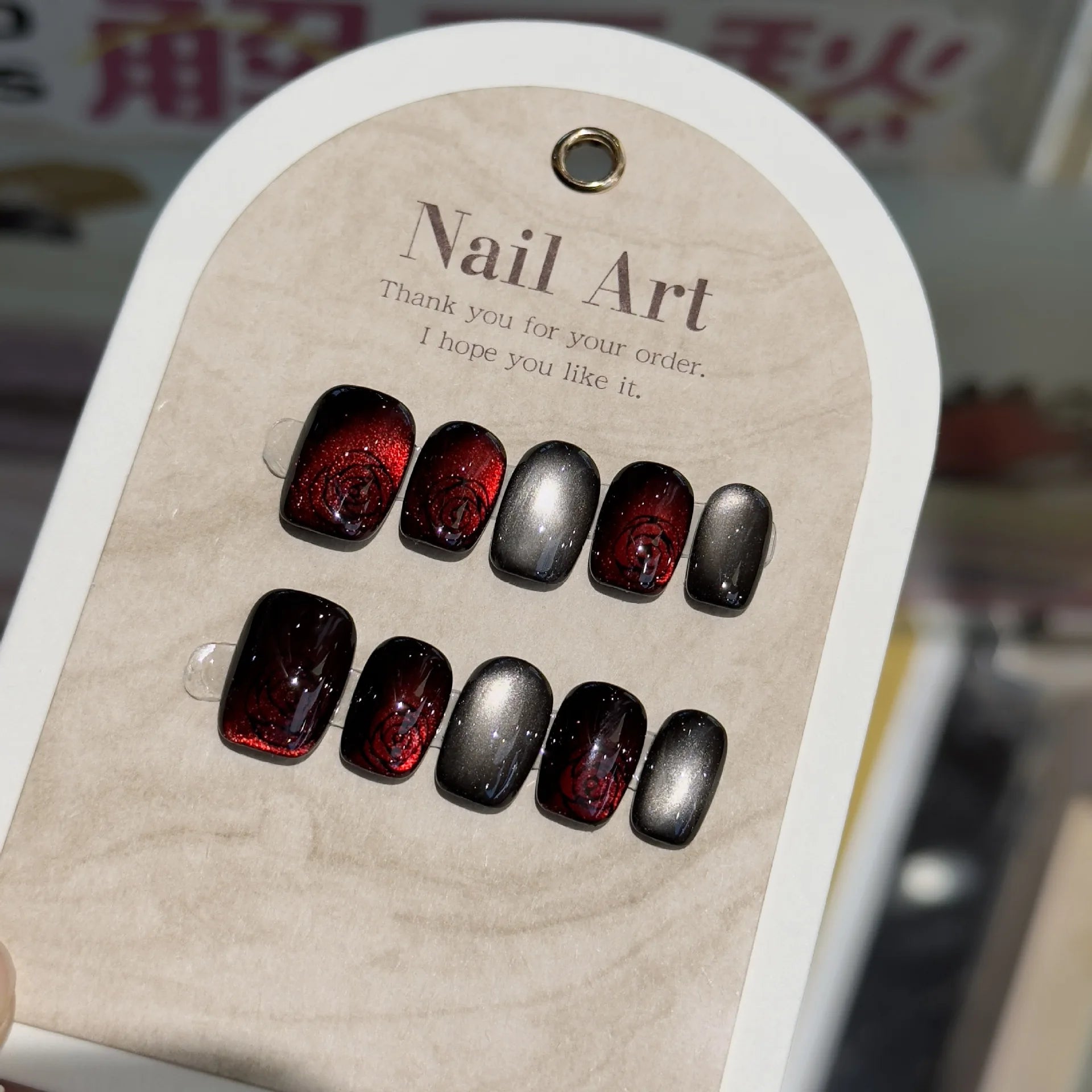 10 peças unhas postiças curtas quadradas brilhantes feitas à mão, unhas de gel estilo olho de gato com cola, pérola, prensa francesa, pontas de manicure