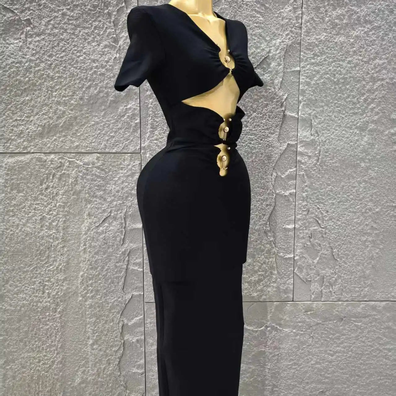 High Quality Women Sexy Short Sleeve Keyholes Bodycon Long Bandage Dress Nightclub Party Birthday Evening Outfit Vestido