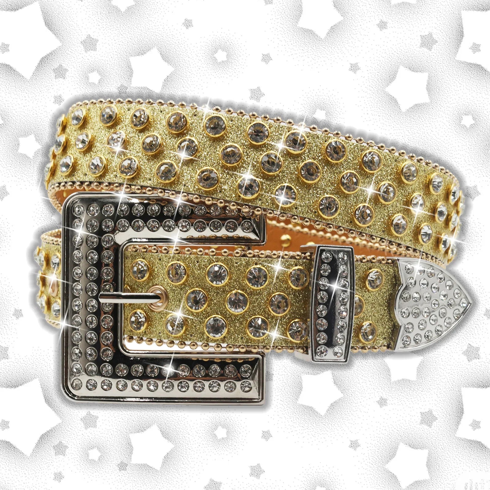 Vintage Dark Rhinestone Rivet Belt for Women Sequin Punk Hip Hop Jeans Accessories Luxury Designer bb Belt Beautiful FK-Gold