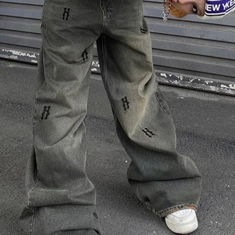 Street 90s Letter Printed Y2k Low Waist Jeans Vintage Baggy Jeans Women Casual Denim Pants Female Sexy Bottom Retro